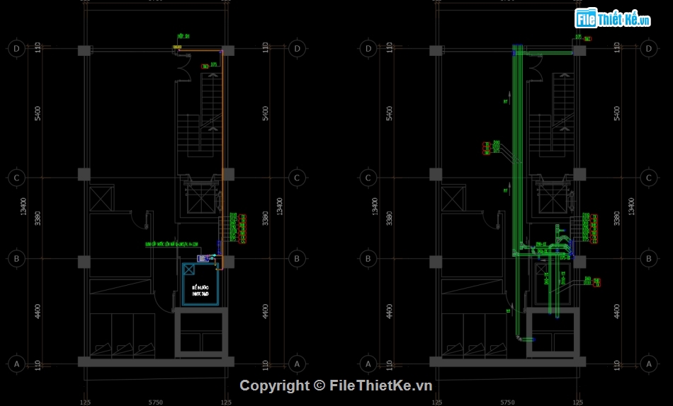 Cấp điện nước shophouse,Bản vẽ M&E Shophouse 5 tầng,autocad điện nước,Hệ thống điện nước điều hòa